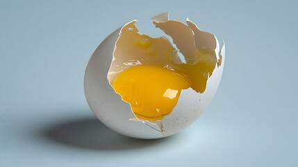 Intricately Cracked Eggshell Revealing Vibrant Yellow Yolk Against a Soft Blue Background