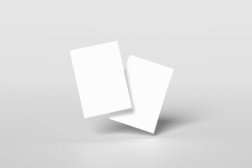 Bent empty paper sheet. A4 format paper with shadows on gray background. Magazine, booklet, postcard, flyer, business card or brochure mockup