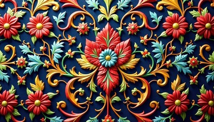 Intricate floral damask pattern, woven textile detail, fabric, brocade