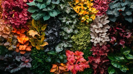 A vibrant tapestry of colorful artificial plants creates a lush and textured vertical garden wall ideal for interior design.