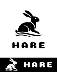 A minimalist and modern hare logo featuring a sleek, abstract design in black and white 