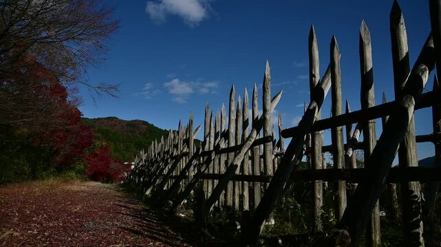 関ケ原古戦場に復元された馬防柵 （岐阜県不破郡関ケ原町, 2024年12月）