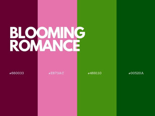 Blooming Romance Color Palette: Soft Pinks, Rosy Reds, and Gentle Lavender Hues Unite.