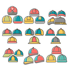 Fototapeta premium Cap icons set cartoon vector. Baseball hat. Sport head Hat Four View Front, Back, Side, Color is Black and White, Template Design for Commercial Use V2