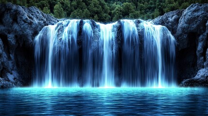 Serene Waterfall  Nature Landscape  Tranquil Water  Cinematic Photography