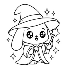Bunny wearing a wizards hat, for coloring