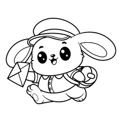 Happy bunny becomes a mail carrier, for coloring
