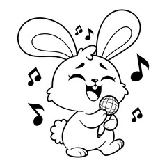 The bunny is busy singing, for coloring