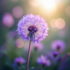 Obraz premium Stunning Purple Dandelion with Beautiful Bokeh Nature Background, Perfect for Creative Projects and Copyspace
