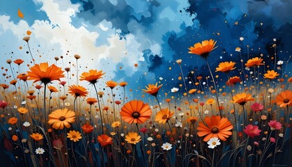 Obraz premium Abstract Expressionist Painting of Wildflowers in a Storm