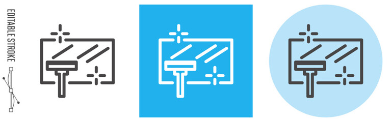 掃除・片づけ、窓拭き｜ライン・アイコン [線の編集可能]