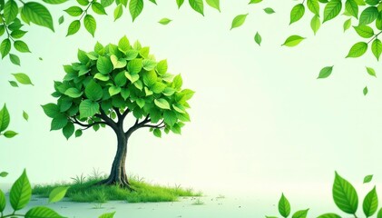 Obraz premium Leafy greens surround a single tree on white background, plant, tree, green