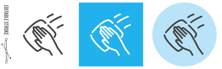 掃除・片づけ、ぞうきん・ふき掃除｜ライン・アイコン [線の編集可能]