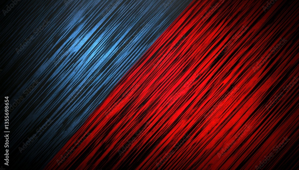 Poster diagonal sections of blue and red colored striated textures