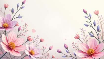Obraz premium Pastel floral motifs, delicate line art, soft background, tablet, illustration