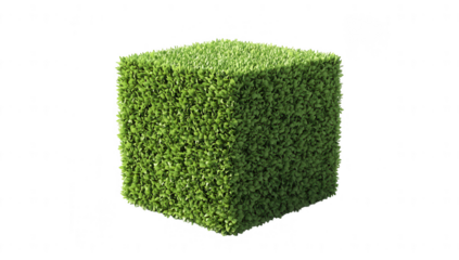 a three-dimensional cube covered in lush green grass symbolizing nature and sustainability. environmental themes or landscaping concepts