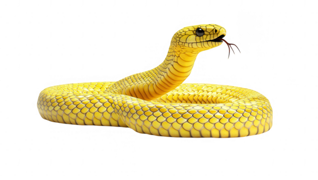 yellow snake showcasing its scales and elongated body with its tongue flicking out emphasizing the creature's vibrant color and texture
