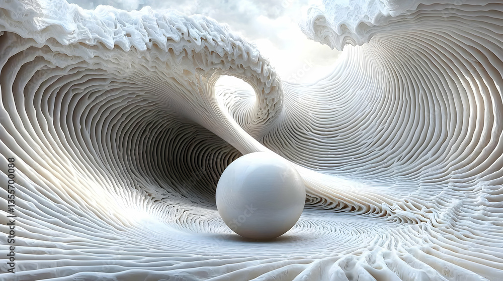 Poster abstract 3d rendering of white sphere in wave pattern