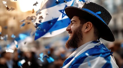 Celebration of freedom: Yom Haatzmaut, national pride, israel emblem, cultural heritage, joyful people, historic significance, annual festivity, unity spirit, national identity, symbolic flag.