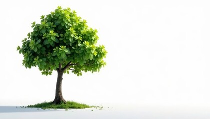 Obraz premium Single young tree, fresh growth, against pure white , fresh, spring, macro