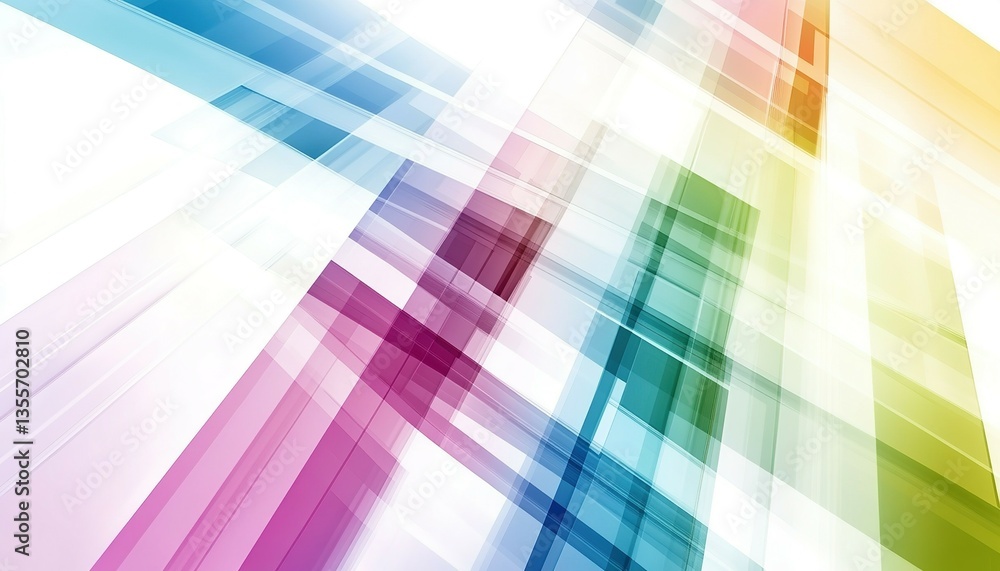 Poster colorful geometric abstract composition featuring transparent overlapping shapes and lines