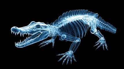 Naklejka premium Detailed Radiographic Image of Crocodile Skeleton in X-Ray View