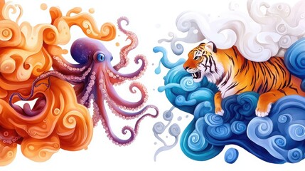 Side by Side Diagram of an Octopus and a Tiger for Digestive Comparison