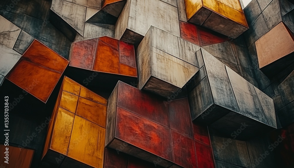 Poster abstract composition of geometric forms in various shades of color