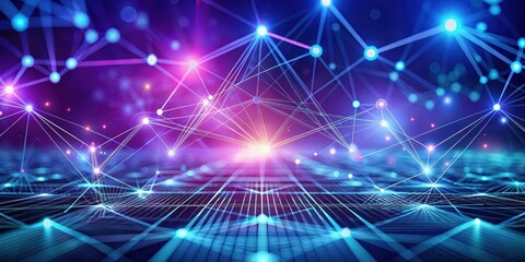 Fototapeta premium Abstract Network Connections Illuminated Nodes and Intertwined Pathways of Digital Data Flow
