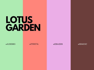 Lotus Garden Color Palette: Tranquil Pinks, Soft Greens, and Serene Water Blues Unite,