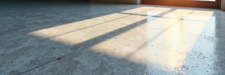 Freshly finished concrete slab, sunlight reflecting, construction, construction site, floor