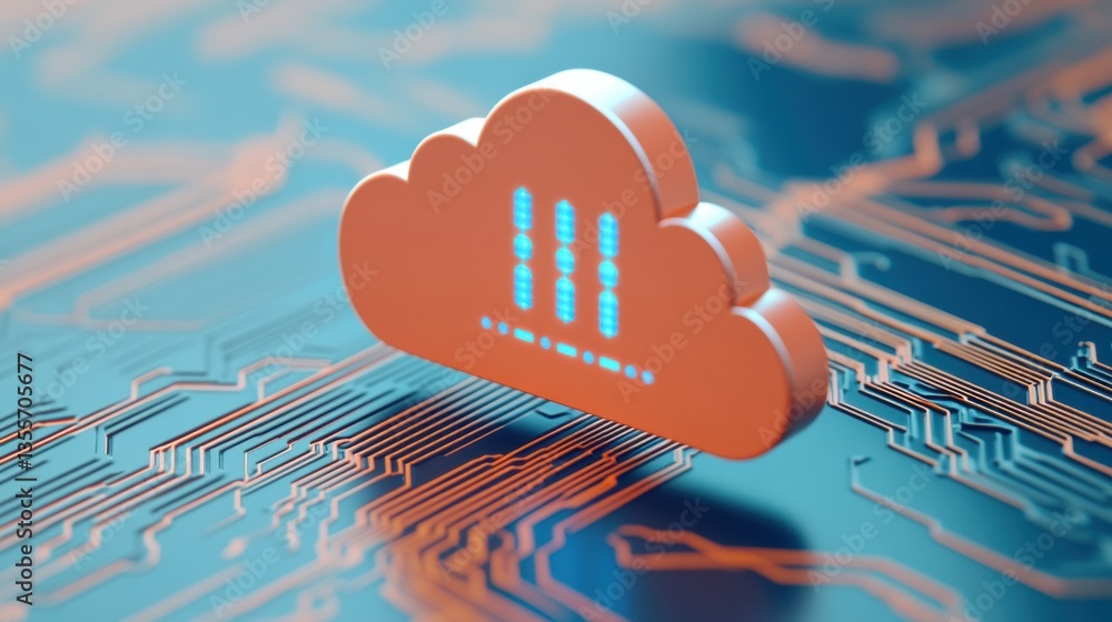 Aufkleber a digital cloud symbol overlaid on a circuit board background, representing cloud computing and tech