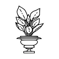 houseplant line art in decorative pot