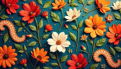 Subtle paisley floral pattern in muted autumnal hues , muted, fall