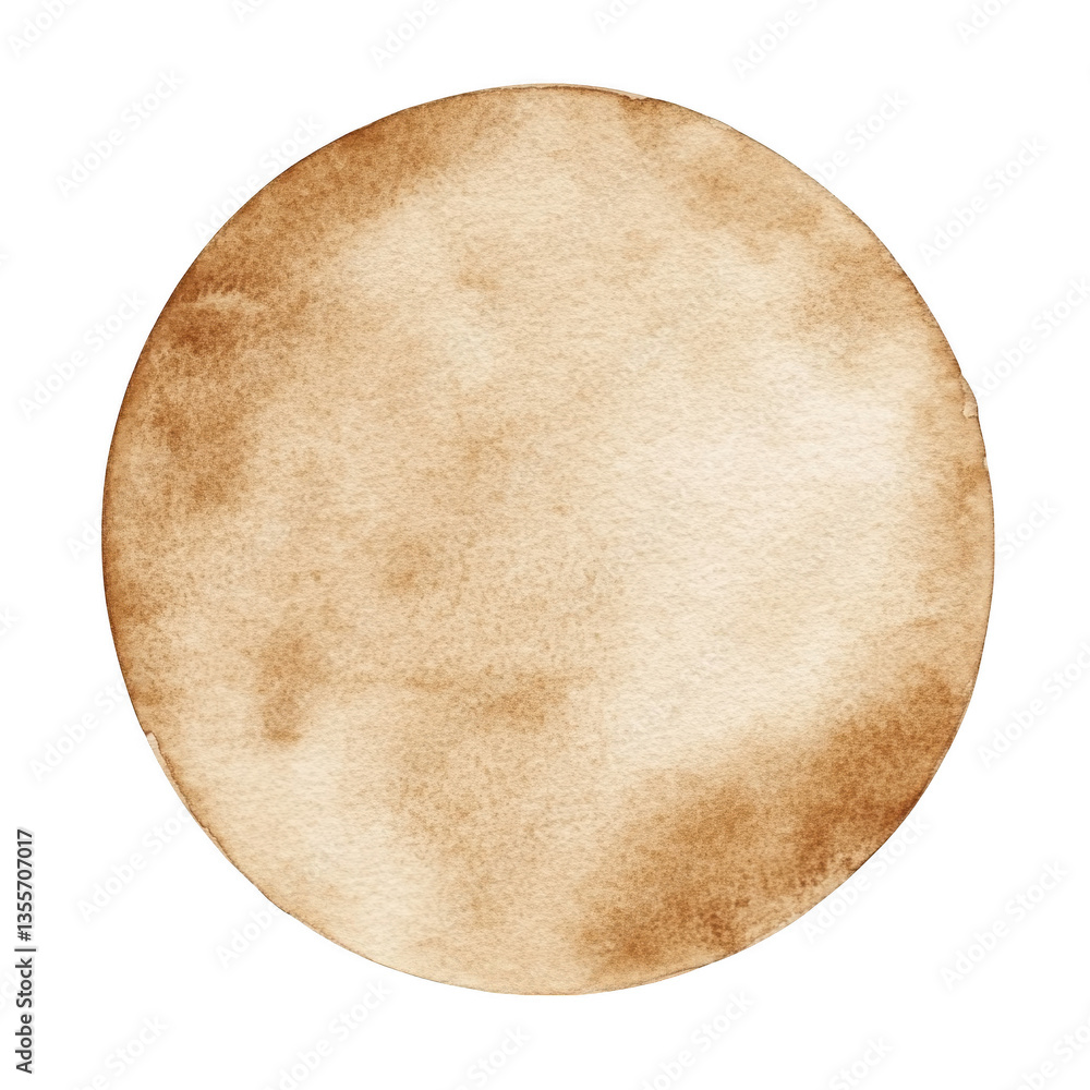 Poster circular watercolor stain showcasing a warm earthy tone with subtle variations in texture and color 