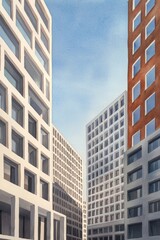 Obraz premium Modern Watercolor Painting of Urban Buildings in Berlin's Cityscape