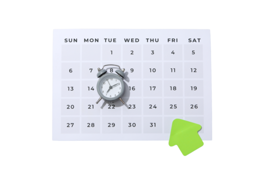 PNG, Alarm o’clock, calendar with alarm clock, isolated on white background