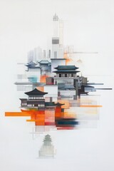 Fototapeta premium Abstract Representation of Modern Seoul Cityscape in Vibrant Colors and Shapes