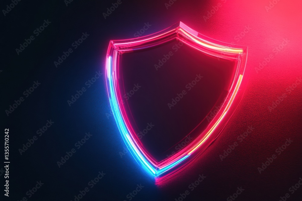 Aufkleber glowing shield symbol representing digital security with neon lights in a futuristic setting focusin