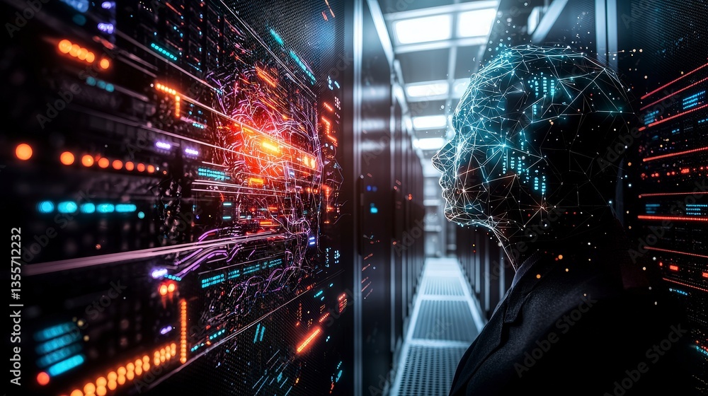 Poster ai data center server room network digital transformation technology innovation fut