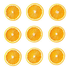 Obraz premium grid of nine vibrant orange slices arranged neatly on a white background emphasizing their bright color and fresh appearance suitable for food-related content