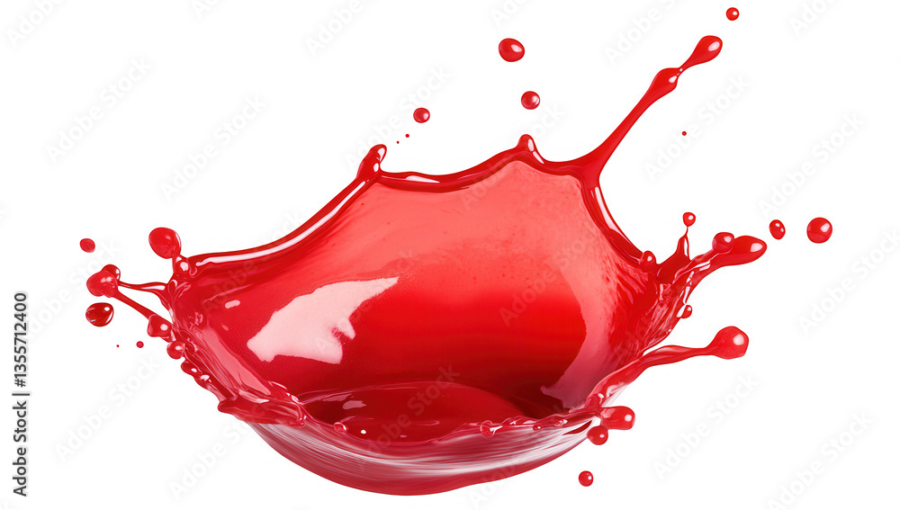 Poster a vibrant splash of red liquid creating dynamic shapes against a white background showcasing motion 