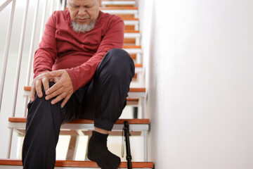 Asian Old Man Fell Down The Stairs In The House Had An Accident Broke His Leg