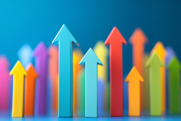 Colorful arrows growing upward on a blue background.