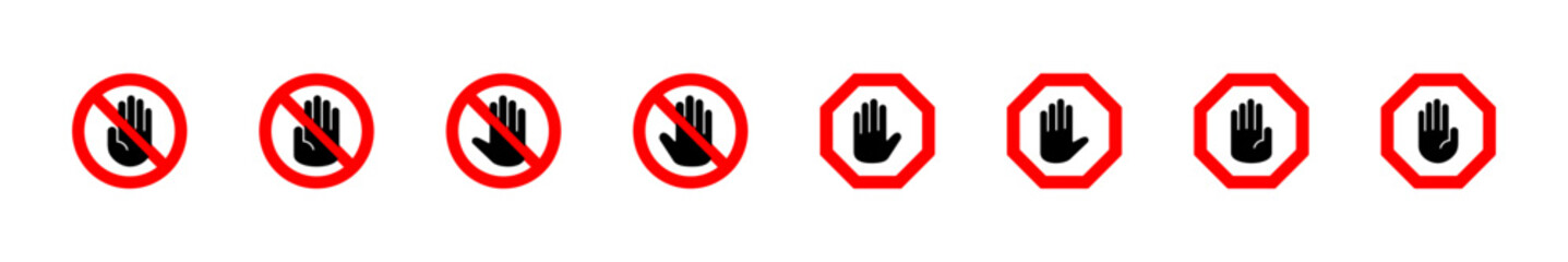Obraz premium Stop icon set. stop road sign. hand stop icon vector