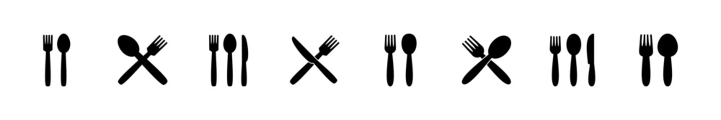 spoon and fork icon set. spoon, fork and knife icon vector. restaurant icon
