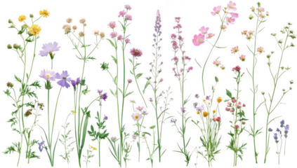 various wildflowers showcasing their delicate forms and vibrant colors arranged in a visually appealing manner it serves as a representation of natural beauty and biodiversity