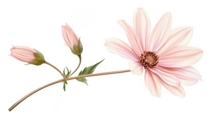 illustration of a pink flower with a single large blossom and two budding flowers showcasing natural beauty and elegance