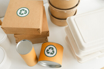 Eco-Friendly Recycling, Sustainable Cardboard Boxes and Biodegradable Containers for Packaging Organic Products, Shopping Bags, food, Designed with Green, Environmental Approach for the Market