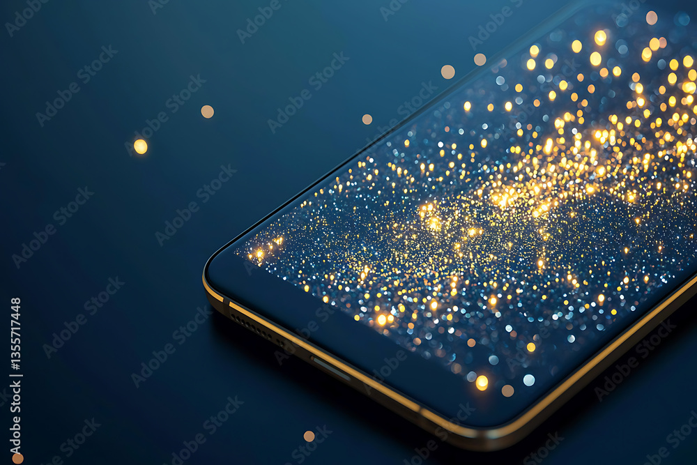 Aufkleber captivating smartphone display with sparkling effects studio digital art dark environment close-up v